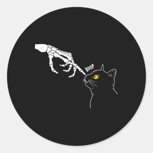 Sticker Rond Halloween squelette noir chat squelette main boop 
