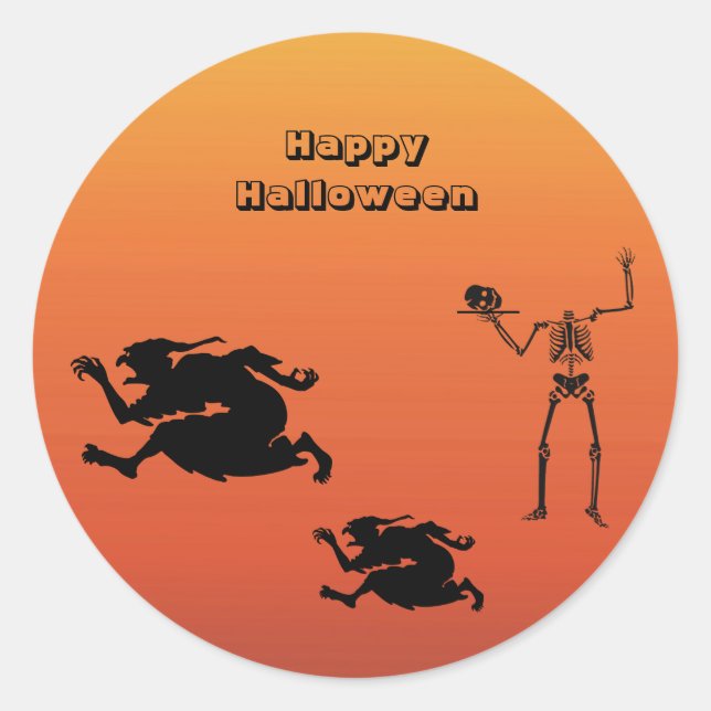 Sticker rond Halloween Squelette Sorcière classiqu (Devant)