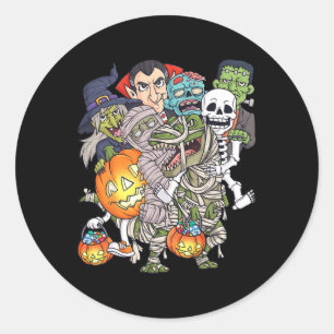 Sticker Rond Halloween Squelette Zombie équitation maman T Rex 