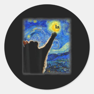 Sticker Rond Halloween Starry Night Black Cat Comma La Kamala