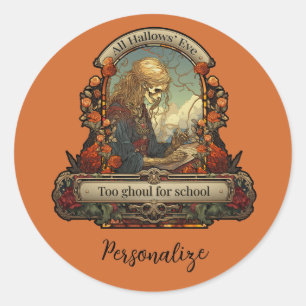 Sticker Rond Halloween Student Skeleton Drôle Citation Personna