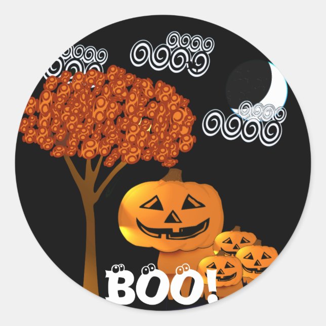 STICKER ROND HALLOWEEN TÊTES CITROUILLES (Devant)