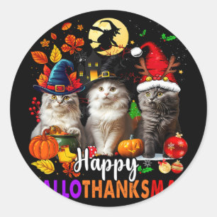 Sticker Rond Halloween Thanksgiving Noël Joyeux Hallomerci