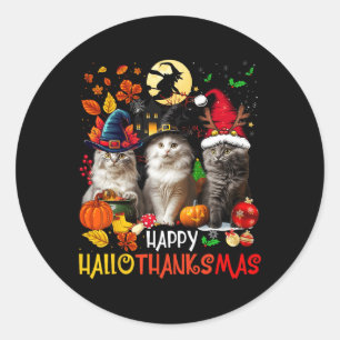 Sticker Rond Halloween Thanksgiving Noël Joyeux Hallomerci