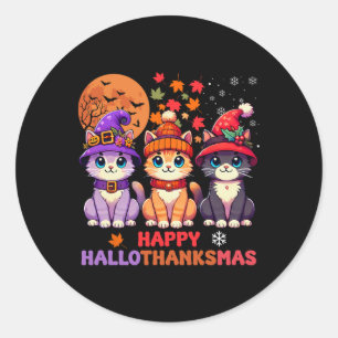 Sticker Rond Halloween Thanksgiving Noël Joyeux Hallothanks