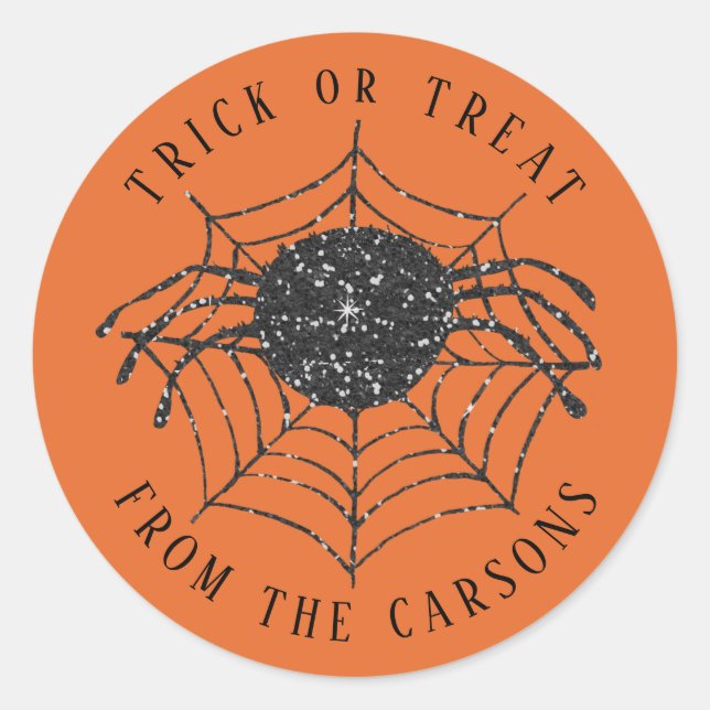 Sticker Rond Halloween Trick ou traiter Black Orange Spider Web (Devant)