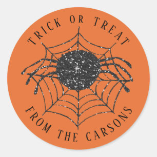 Sticker Rond Halloween Trick ou traiter Black Orange Spider Web