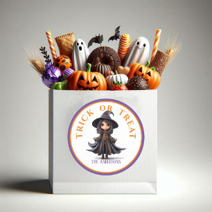 Sticker Rond Halloween Trick ou Treat Stylish Big Eyed Witch