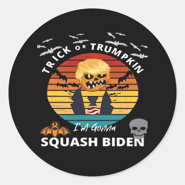Sticker Rond Halloween Trick Ou Trumpkin Horreur Costume Classi (Devant)
