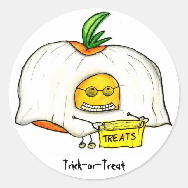 Sticker Rond Halloween Tricoter ou traiter le fantôme de tomate (Devant)
