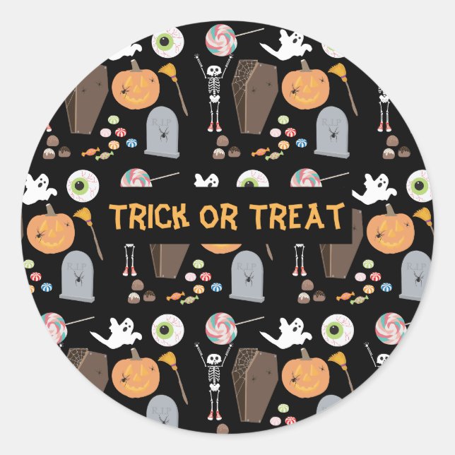 Sticker Rond Halloween Tricoter ou traiter les enfants Hallowee (Devant)