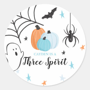 Sticker Rond Halloween Trois Esprit Anniversaire Citrouilles Bl