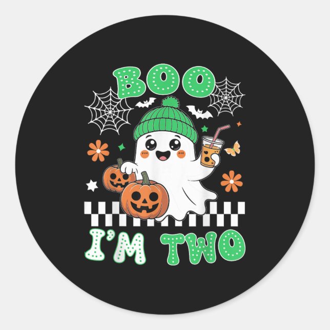 Sticker Rond Halloween Two Birthday Boo Im Two Groovy Birthday  (Devant)