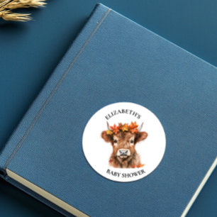 Sticker Rond Halloween Vache Highland Baby shower d'aquarelle