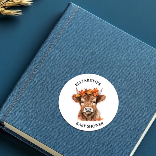 Sticker Rond Halloween Vache Highland Baby shower d'aquarelle (Créateur téléchargé)