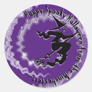 Sticker Rond Halloween volant sorcière magique sort texte viole