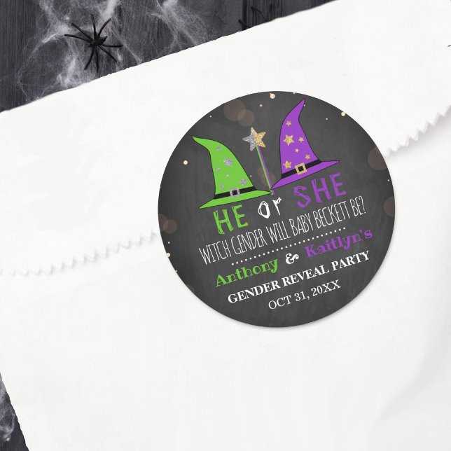 Sticker Rond Halloween Witch Genre Revela Party (Créateur téléchargé)