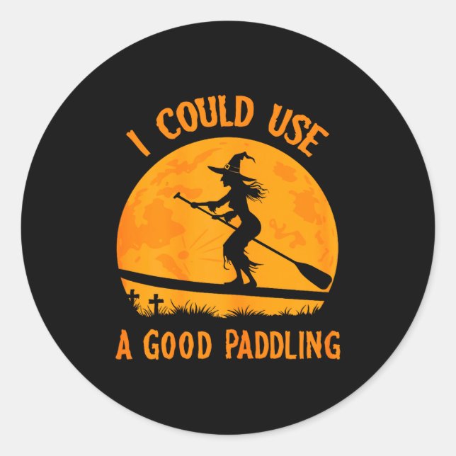 Sticker Rond Halloween Witch Paddleboarder Sup Standup Paddling (Devant)