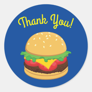 Sticker Rond Hamburger fête d'anniversaire Burger Merci