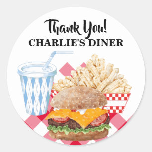 Sticker Rond Hamburger Fries Restauration rapide BBQ Diner