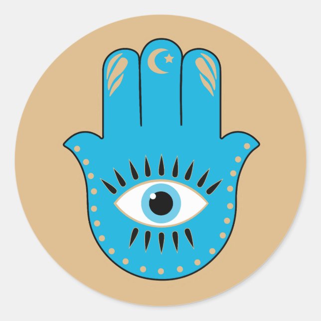 Sticker Rond Hamsa main Grec mal Oeil bleu (Devant)