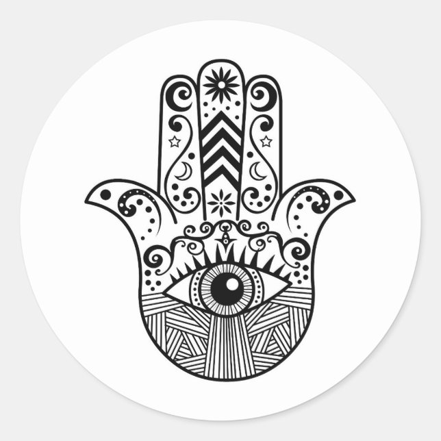 Sticker Rond Hamsa main noir et blanc (Devant)