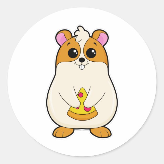 Sticker Rond Hamster à Manger de Pizza (Devant)