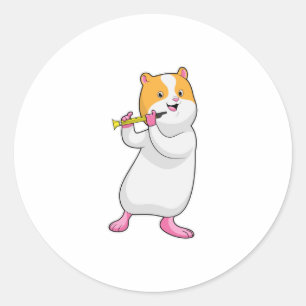 Sticker Rond Hamster à Musique avec Flûte