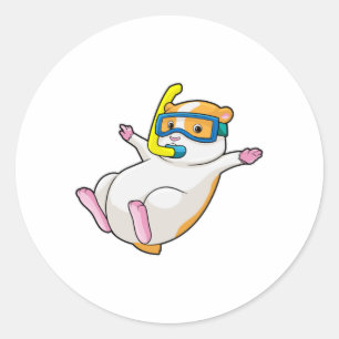 Sticker Rond Hamster à Plongée avec lunettes de natation