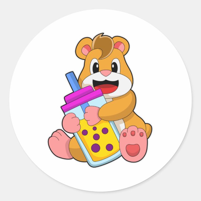 Sticker Rond Hamster avec Bébé bouteille Jus (Devant)