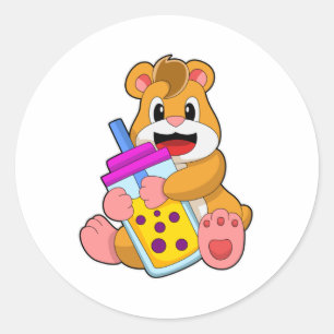 Sticker Rond Hamster avec Bébé bouteille Jus