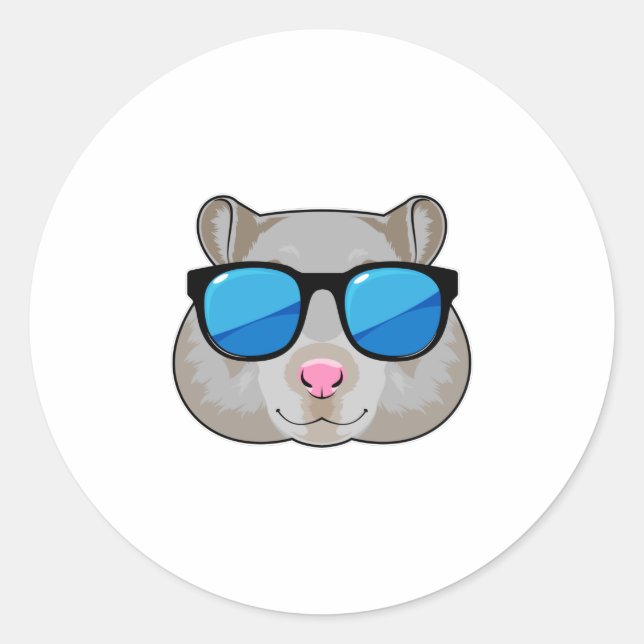 Sticker Rond Hamster avec lunettes de soleil (Devant)