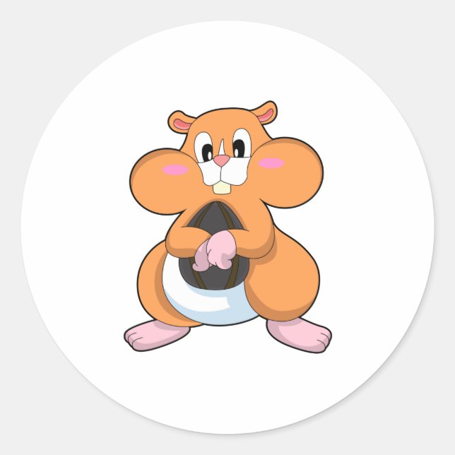 Sticker Rond Hamster avec noyer (Devant)