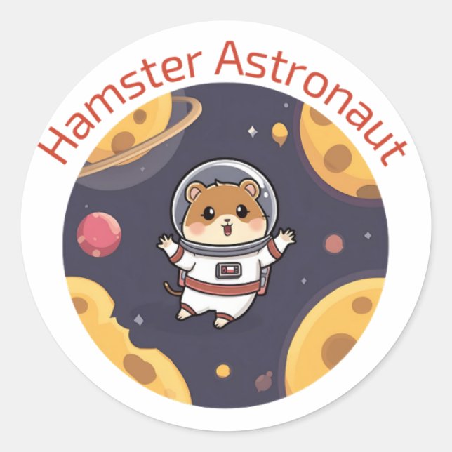 Sticker Rond Hamster dans l'espace - Art astronaute mignon et o (Devant)