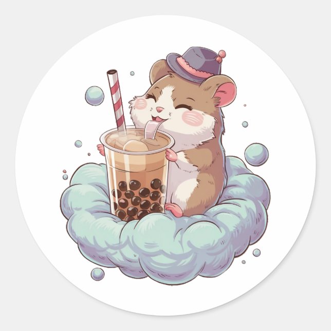 Sticker Rond Hamster de dessin adorable : Cosy, Kawaii Vibes (Devant)