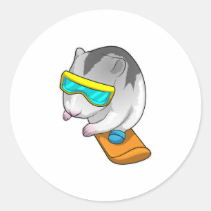 Sticker Rond Hamster Snowboard Snowboard