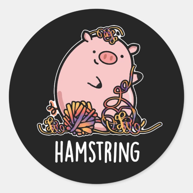 Sticker Rond Hamstring Funny Pig Pun Dark BG (Devant)