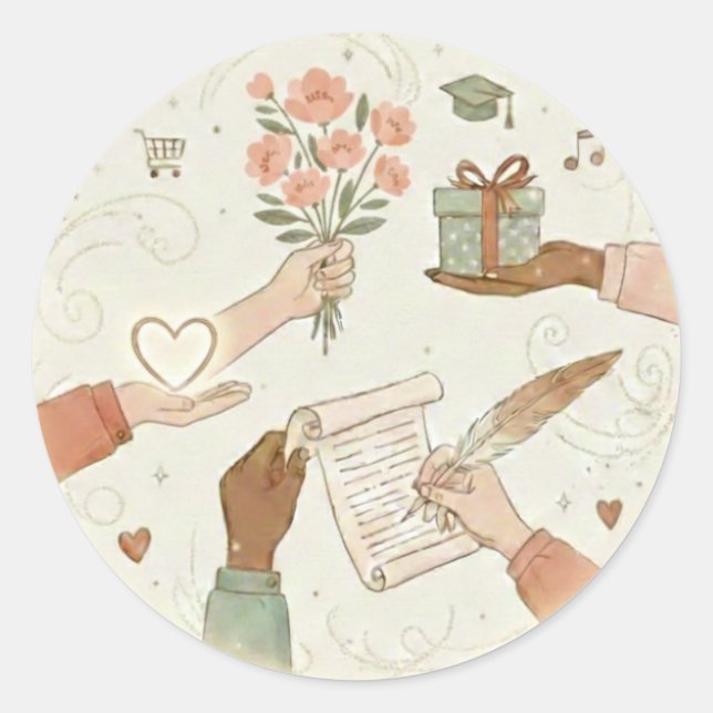 Sticker Rond Hand-Drawn Gratitude & Kindness Circular Art (Devant)
