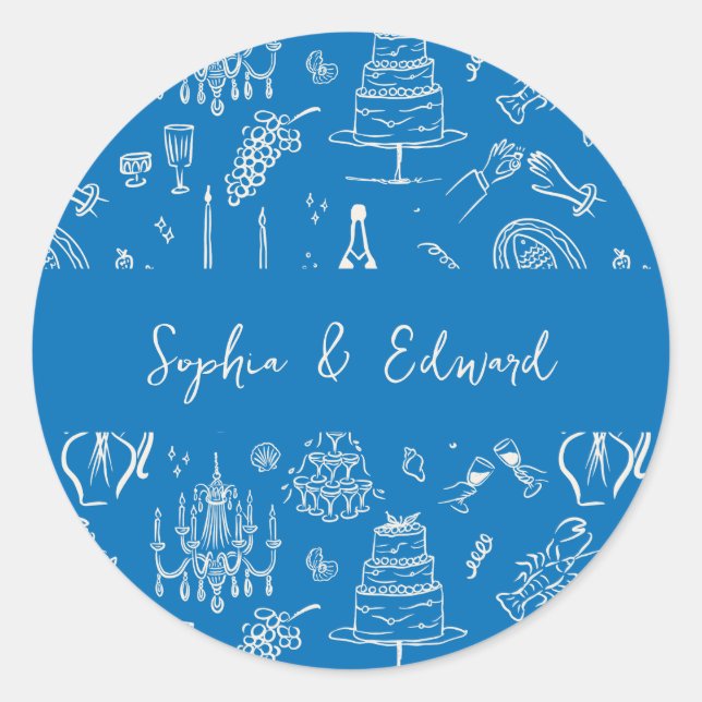 Sticker Rond Hand-drawn whimsical line art wedding style (Devant)