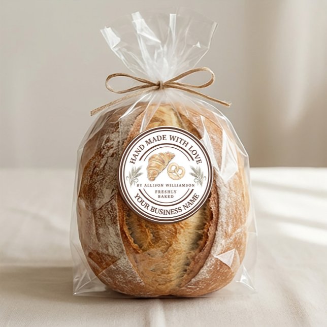 Sticker Rond Handmade Bakery Logo with Wheat Spikes (Handmade Bakery Logo with Wheat Spikes Classic Round Sticker #bakerysticker #bakingcooking )