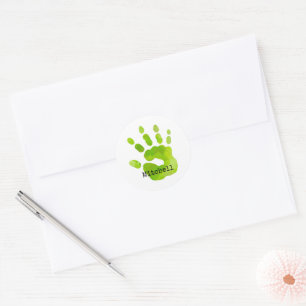 Sticker Rond Handprint Kids Green Hand Name Timeless Sweet