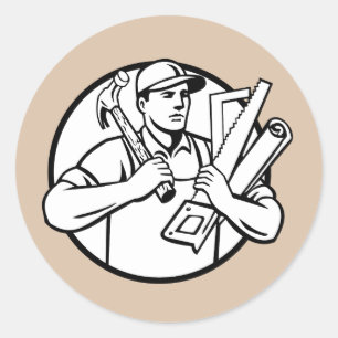 Sticker Rond Handyman Tradesman Réparateur Carpenter avec outil