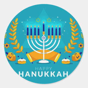 Sticker Rond Hannukah Menorah