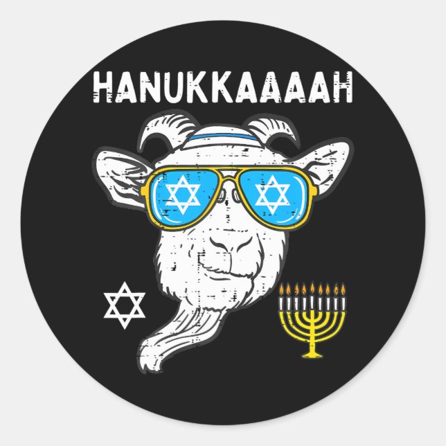 Sticker Rond Hanoukka Chat Chanukah Fermier juif (Devant)