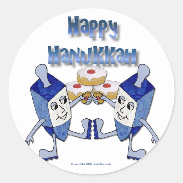 Sticker Rond Hanoukka Dancing Dreidels et Jelly Doughnut (Devant)