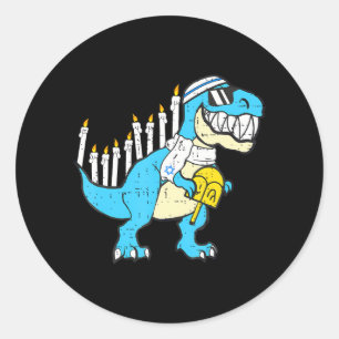 Sticker Rond Hanoukka Dinosaur Menorawr Saurus Rex Chanukah