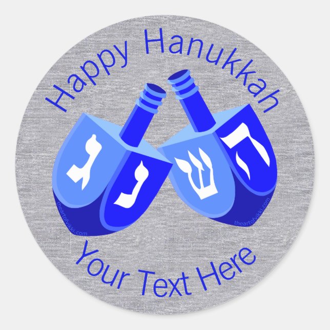 Sticker Rond Hanoukka Dreidels En Bleu Conception Pour Enfants  (Devant)