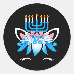 Sticker Rond Hanoukka drôle visage Unicorn pour