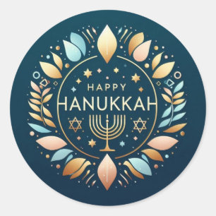 Sticker Rond Hanoukka heureuse avec Menorah
