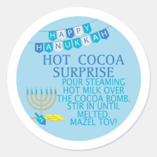 Sticker Rond HANOUKKA Hot coca bombe autocollant, Mazel tov